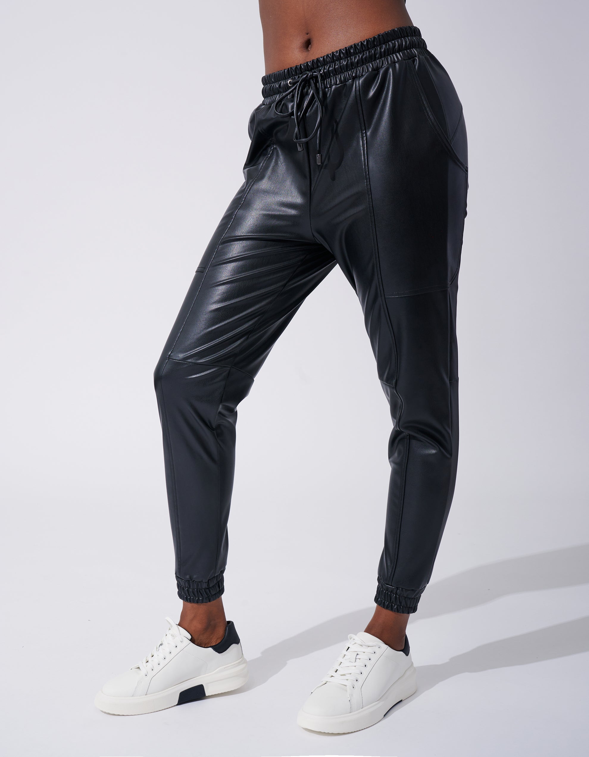 Everybody Looking Faux Leather Joggers - Black
